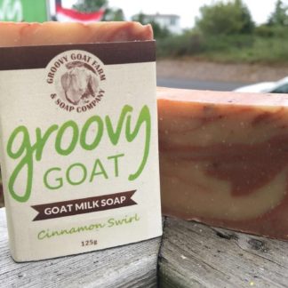 Groovy Goat cinnamon swirl soap bars outdoors