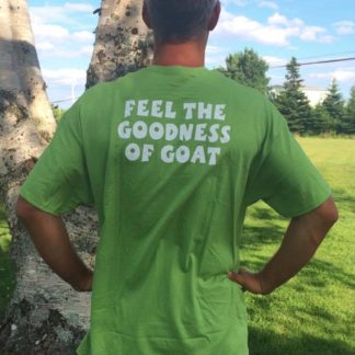 Groovy Goat unisex green tee "feel the goodness of goat"